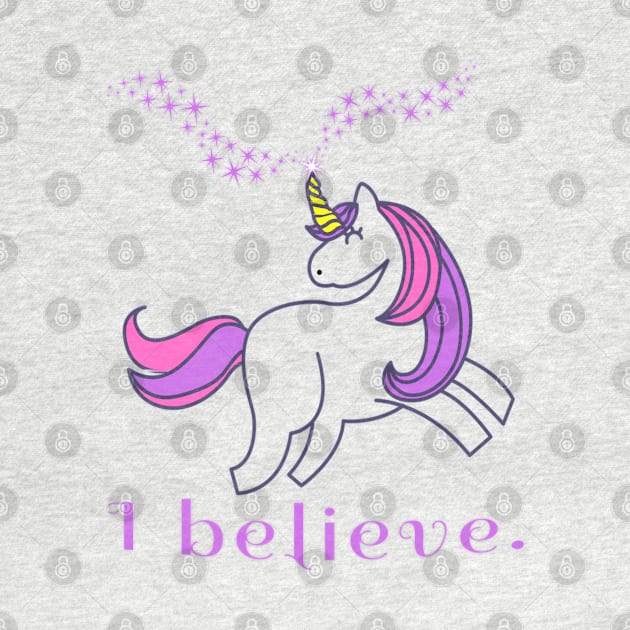 I Believe Unicorn Pink Purple and Stars by tnts